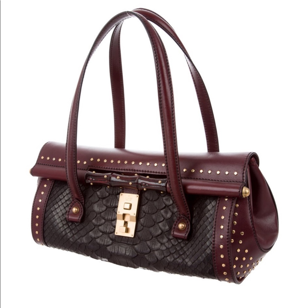 Gucci Leather & Snake Skin Burgundy & Black